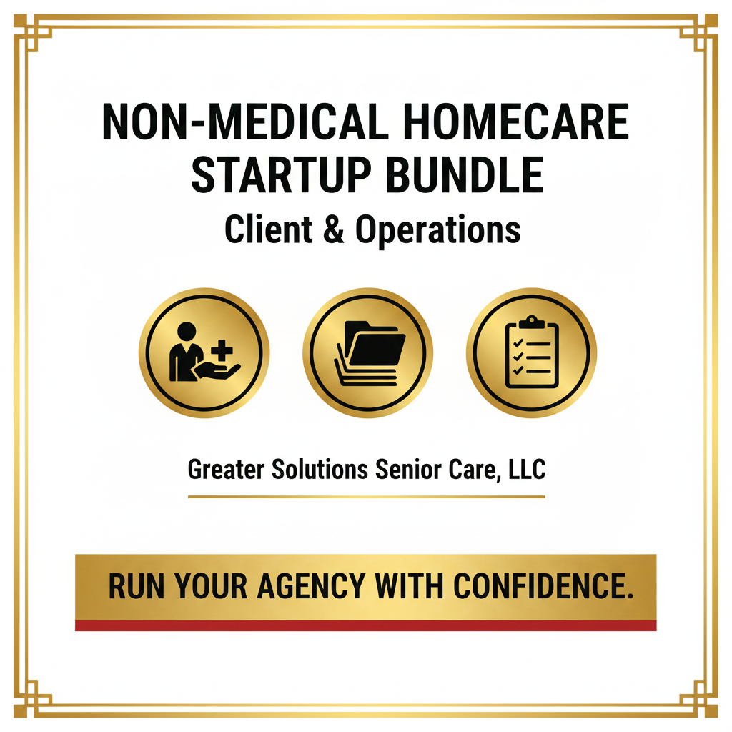 Non-Medical Homecare Client & Operations Bundle cover - white background with black text and gold red trim