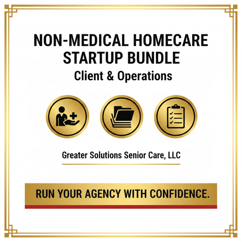 Non-Medical Homecare Client & Operations Bundle cover - white background with black text and gold red trim