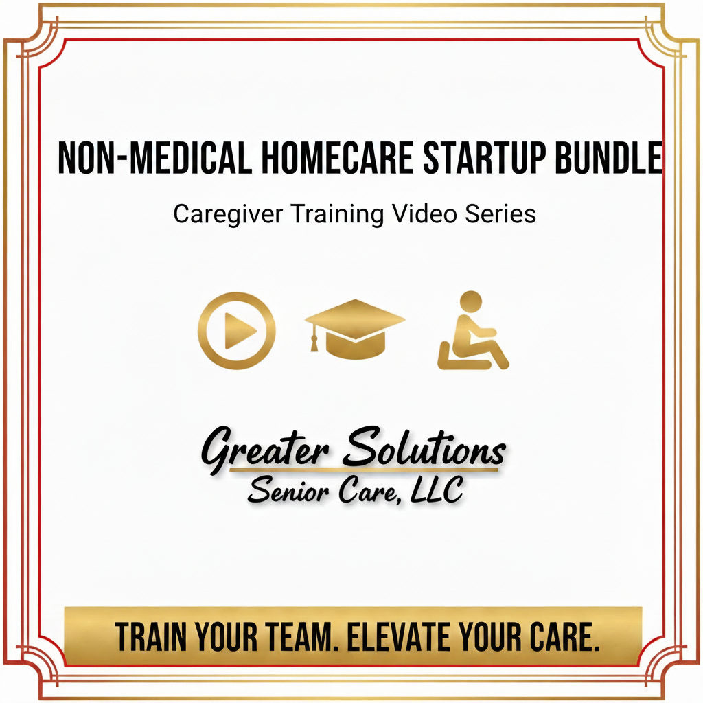 Non-Medical Homecare Caregiver Training Video Series cover - white background with black text and gold red trim