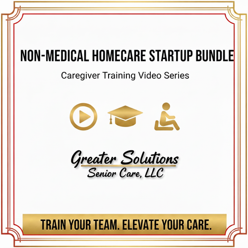 Non-Medical Homecare Caregiver Training Video Series cover - white background with black text and gold red trim